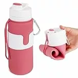 NAVTUE Faltbare Trinkflasche, 750ml Zusammenklappbare Wasserflasche mit Wärmeisolierring, BPA-frei, Leicht, Auslaufsicher, Reise-Silikon-Wasserflasche für Reisen, Wandern, Büro, Camping