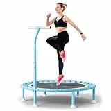 FitinOne 200KG Faltbares Fitness Mini Trampolin Ø 102CM mit Bungee Bänder, 5-Fach Verstellbarer Schaumstoffgriff, Cross Jump Indoor-Trampolin für Kinder und Erwachsene