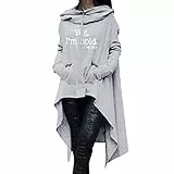Skang Kapuzenpullover Damen Lässige Langarm-Kapuzenpullis für Damen, mit Buchstaben Bedruckt, Pullover mit Kordelzug, Lange Sweatshirt-Bluse mit Tasche Pulli Einzelstück (Grey, M)