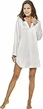 Jadee Damen Sleepshirt Seiden Nachthemd Nachtkleid Langarm aus 100% Seide - Off White - M