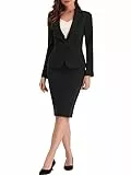Allegra K Damen 2-teiliges Anzugrock-Set Business Casual Langarm Blazer und Bleistiftrock, Schwarz, 3X-Groß