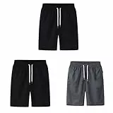 3er Pack Kurze Hosen Herren Sporthose Elastischer Taille Sweatshorts Baumwolle Cargo Shorts Sommer Jogginghose Fitnesshose Kurz Laufshorts mit Kordelzug Trainingshose für Gym Fitness