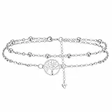 J.MUEN Lebensbaum Fußkettchen Silber 925 für Damen, Sommer Strand Schmuck Geschenk für Damen Mädchen, Verstellbare Fußkette 22+4cm