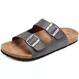 ONCAI Hausschuhe Herren Pantoletten Sommerschuhe Flache Sandalen Schieben Drinnen und Draußen Kork Schlappen Mit Verstellbarer Rieme Grau EU Größe 46