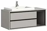 xonox.home Badezimmer Jaru Waschtisch Waschbeckenunterschrank Front/Korpus grau Nb. Abs.schwarz Nb.ca.100x48x48 cm inkl. Waschbecken