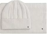 Tommy Hilfiger Damen Geschenk-Set Flag Fluffy Schal und Mütze, Beige (Grey Whisper), Einheitsgröße