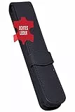 Online Lederetui Schwarz für einen Stift, Kugelschreiber-Etui, für Schreibgeräte Aller Marken, Echtleder, Geschenkidee Füller Leder-Etui, Maße: (LxBxH) 14,5 x 2,5 x 2,5 cm