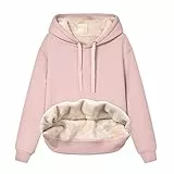 Hoodie Damen Fleece Winter Warme Fleecepullover Thermo Teddy Flauschiger GefüTterter Pullover mit Kapuze Dicker Kuschel Pulli Kapuzenpullover Solid Casual Kuschelige Sportlich Langarmshirt Teddyjacke