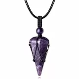 XIANNVXI Amethyst Kette Herren Sechseckiger Kristalle Anhänger Ketten Polierte Edelsteine Einstellbare Schwarzes Lederseil Reiki Steine Halskette Damen Schmuck Papa Geschenke für Männer