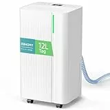 EUHOMY Luftentfeuchter Elektrisch 12L/24h, Leise & Stromsparende Dehumidifier mit Ablaufschlauch & Automatisches Abtauen & 3 Modi, Luftentfeuchter für 25m²/122m³ Wohnung, Schlafzimmer, Keller