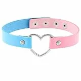 Flongo Tattoo Choker Leder Halsband Lederhalsband Damen Kragen Halskette Anhänger Kette mit Herz Gothic Punk Rock für Frauen Mädchen Pink Blau