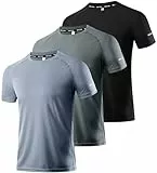 3er Pack Sport Tshirts Herren Kurzarm T-Shirts Funktionsshirt Laufshirt Schnelltrocknend Atmungsaktive Sport Shirt Fitnessshirt Trainingsshirt für Running Workout Bodybuilding Black/Grey/DGrey-3P11-L