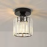 ANWIO Kristall Kronleuchter Deckenleuchte, E27 Deckenlampe Hängend Wohnzimmer, Glas Pendelleuchte für Schlafzimmer, Küche, Flur, Badezimmer, Schwarz, Φ13CM