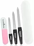 SCHWERTKRONE® Nagelfeilen Set 4-tlg.: 3 Solinger Profi Saphir-Nagelfeilen + 1 Polierfeile - für Maniküre & Pediküre, fein/grob, mit Schutz-Etui