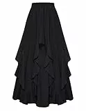 SCARLET DARKNESS Damen Mittelalter Rock Lang Elastische Taille mit Taschen Chiffon Rüschensaum Piraten Rock Schwarz L