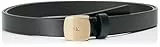 Calvin Klein Damen Gürtel Casual Plaque Buckle 2,0 cm Ledergürtel, Schwarz (Black/Tumbled Gold), 100 cm