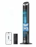 DREO Smart Turmventilator Sehr Leise, 90° Oszillierend Standventilator für Schlafzimmer, 7.9 m/s Windstärke, 5 Stufen, 4 Modi, Touch/Fernbedienung/App & Sprachsteuerung, Alexa, 12H Timer, Silber