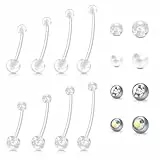 WillTen 8Pcs Schwangerschaft Bauch Bar, Mutterschaft Bauch Bar Bioflex lange Bauch Bar mit Kunststoff-Ersatz Bauch Bar Piercing Kugeln, Bauch Bars Bauchnabel Bars Bauchnabel Piercing für Schwangere