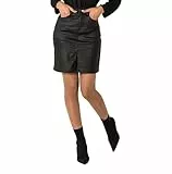 Nina Carter P213 Damen Kurzer Leder-Optik Rock mit Vorderem Schlitz Reißverschluss Stretch Used-Look, Schwarz (LP213), XL