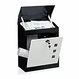 Relaxdays Briefkasten groß, Stahl, Sicherheits-Klappe, Schloss, HxBxT: 53 x 43,5 x 26 cm, Wandbriefkasten, Schwarz-Weiß