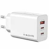 USB C Ladegerät 65W 3 Port USB C Netzteil GaN【2USB C+1USB A】 Schnellladegerät PD Charger 65W kompatibel mit MacBook Pro/Air/iPad/iPhone 16/15/14/13/Pro Max/Samsung Galaxy S22/S23/S24/Tablets