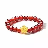 ZHOU LIU FU 24K Gold Ringe Roter Achat Beads Ringe Edelstein Stretch Vorsteckring Heilung Schmuck für Damen Mutter Tochter 2026 Neujahr Geburtstag Geschenke