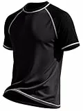 YuKaiChen Herren Funktionsshirt Kurzarm Sportshirt UPF 50+ UV-Schutz Schnell Trocknend Atmungsaktiv Sommer Outdoor T-Shirt für Laufen Fitness Schwimmen Alltag L Grau Schwarz