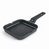LACOR - 25162 - Mini Grillpfanne aus 100% freiem PFOA Aluminiumguss, Antihaft-Doppelschicht, Induktionssafe, Ergonomischer Griff Soft Touch, 14 x 14 x 2,5cm, Schwarz