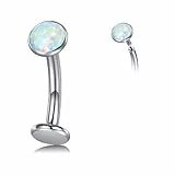 Crdifu 14G Bauchnabelpiercing aus G23 Titan, 10mm Bauchnabelpiercing Innengewinde Antiallergisch Silber, Hypoallergenes Piercing Bauchnabel mit Opal, Bananabell Piercing für Damen Herren