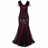 IBTOM CASTLE Flapper-Kleider im Stil der 1920er Jahre, Gatsby, Damen, Vintage-Stil, V-Ausschnitt, Perlen, Pailletten, Meerjungfrauensaum, formell, Abendparty, Tanzkleid, Cocktailkleid, Maxikleid