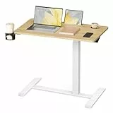 VASAGLE Beistelltisch mit Rollen, mobiler Stehtisch, 80 x 45 cm große Tischplatte, verstellbare Höhe, 2 Getränkehalter, Schlitz für Handy oder Tablet, goldeichenfarben LSD601YA01