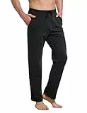 baleaf Breite Jogginghose Herren Baumwolle Freizeithose Gerades Bein Sporthose Herren Lang mit Taschen Schwarz L