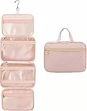LOVEVOOK Kulturtasche Damen, wasserdichte Kulturbeutel zum Aufhängen Faltbare Waschtasche Kosmetiktasche Groß mit 360° Drehbare Haken Waschbeutel Beauty Case Make Up Cosmetic Bag Rosa