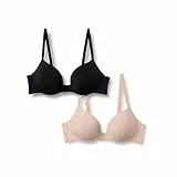 Amazon Essentials Damen Push-Up-BH Mit Rundhalsauschnitt Und Mikrofaserfutter, 2er-Pack, Helles Blütenblatt/Schwarz, 85E
