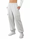 Glacspyg Damen Hose Lang Sporthose Fitness High Waist mit Elastischem Bund und Taschen Freizeithose Enges Bein Hellgrau XL