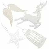 SUPVOX 4 Stück Weihnachtsbaum Anhänger Hirschflügel und Vogel Käfig Design Weiße Weihnachtsbaumdekoration aus Leichtem Material Hängender Weihnachtsschmuck für Fenster Tür und Wohnzimmer