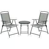 Outsunny Bistro-Set 3-teilig aus Metall Wetterfest Gartenmöbel Set mit klappbar Glastisch Gartenstühlen Outdoor Balkonmöbel Set Sitzgruppe Balkonset Gartengarnitur Hellgrau