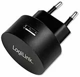 LogiLink PA0217 Fast Charging - USB Steckdosenadapter (1x USB-A, 10,5W) für Smartphones/Tablets/MP3-MP4 Player/eBooks/Navi/etc. mit Überlade-, Tiefentlade-, Überlast- und Kurzschlussschutz, schwarz