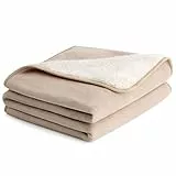 LE SURE Wasserdichte, waschbare Fleecedecke, 152 x 127 cm, große, persönlicher Hunde-Überwurf schützt Bett und Sofa mit weichem Plüsch, cremefarben