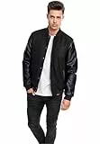 Urban Classics Herren Jacke Oldschool College Jacket, stylische Männer Collegejacke mit Kunstlederärmeln, Blk/blk, XL