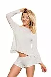 Kalimo Pyjama Romblon | Romantischer Zweiteiliger Damen Schlafanzug | Nachtwäsche | Damen | Farbe: Ecru | Größe: XXL | Material: Viskose
