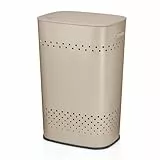 kela Sitz- Wäschekorb mit Deckel, Wäschesammler mit guter Luftzirkulation, Wäschetonne 39,5 x 29,5 x 57,5 cm, MALAGA, Metallkorb beige