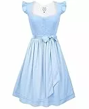 DIRNDLSTERN Damen Midi Trachtenkleid - Dirndlkleid Hellblau Trachtenmode Kleid mit Klettverschluss Flügelärmel 38
