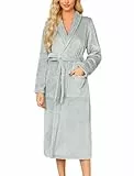 ENJOYNIGHT Bademantel Damen Flauschig Morgenmantel Kuschel Fleece Hausmantel Lang Warm Robe (X-Large,Grau)
