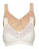SUSA Baumwoll BH Damen 2er Pack - Basic 27931 - Größe B-E - Bügelloser BH mit Unterbrustband - 3-Geteilte Cups & verstellbare, gepolsterte Träger - Bequemer BH ohne Bügel mit Stützfunktion