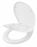 CECIPA Toilettendeckel mit Absenkautomatik, Oval Klodeckel, Duroplast-Toilettensitz inkl. Installationsschablone für einfache Montage, antibakterieller WC-Sitz mit Schnellverschluss, weiß