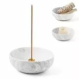 WORHE Räucherstäbchenhalter aus Travertin, Räucherstäbchenhalter aus Natürlichem Marmor mit 9 Räucherlöchern, Handgefertigt, Ideal für Meditation, Yoga-Dekoration, Weiß (WH086)
