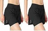 donhobo Damen Sport Shorts Sommer 2 in 1 Kurze Hosen Schnelltrocknende Laufshorts Fitness Joggen und Training Sporthose (Schwarz, L)