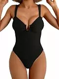 GORGLITTER Damen Badeanzug Träger Bademode Bauchkontrolle Sommer Einteilige Swimsuit Full Cup Strandanzug Urlaub Swimwear Schwarz M