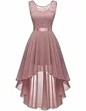 Berylove Kleid Hochzeitsgast Damen Spitzenkleid Elegant Vokuhila Cocktailkleid Abendkleider Chiffon Brautjungfer Kleid Ärmellos Konfirmationskleid BLP7035 Blush L